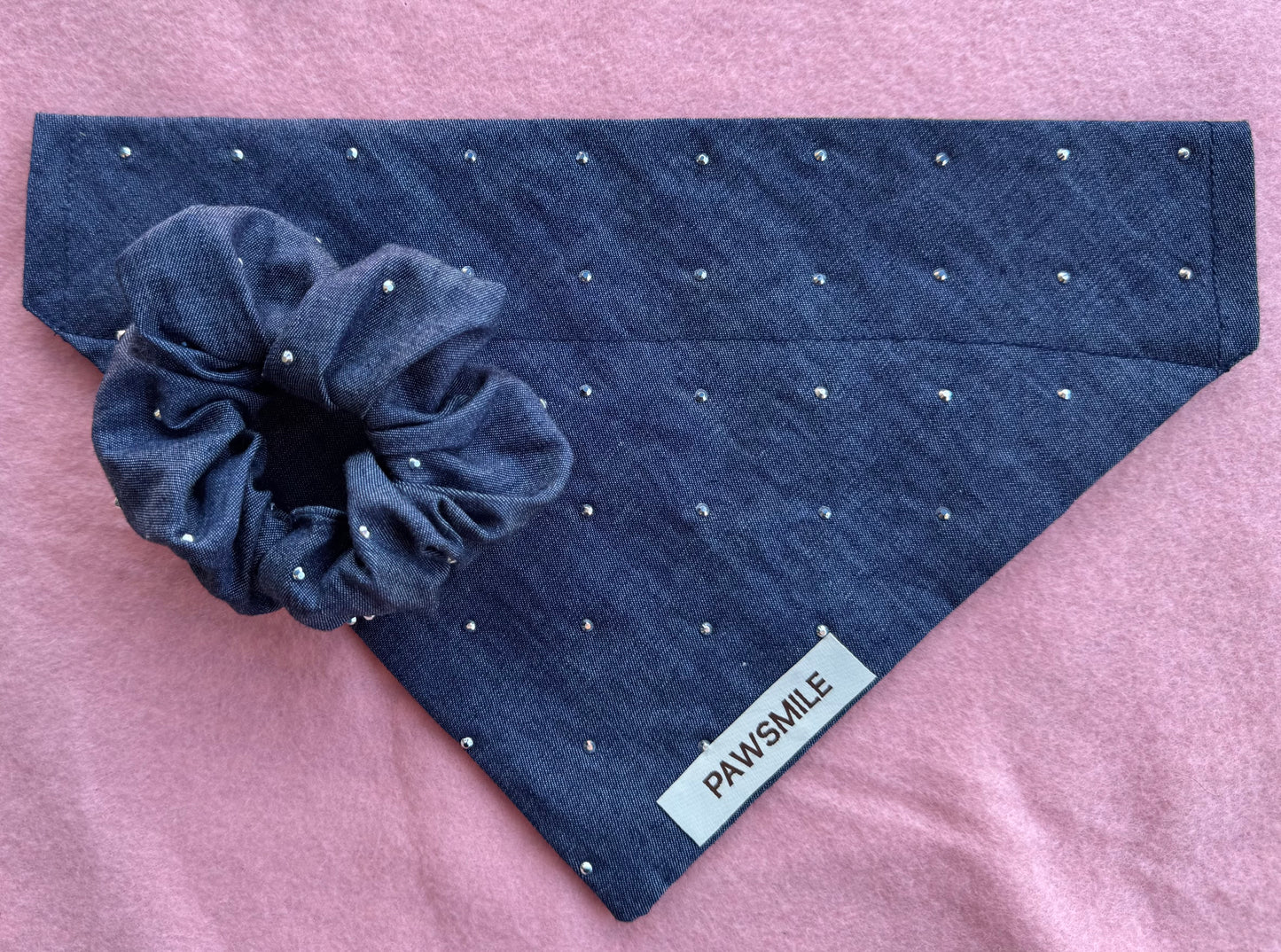 Denim Chic Scrunchie – Scrunchie met Denim en Strass Steentjes