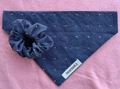 Denim Chic Scrunchie – Scrunchie met Denim en Strass Steentjes